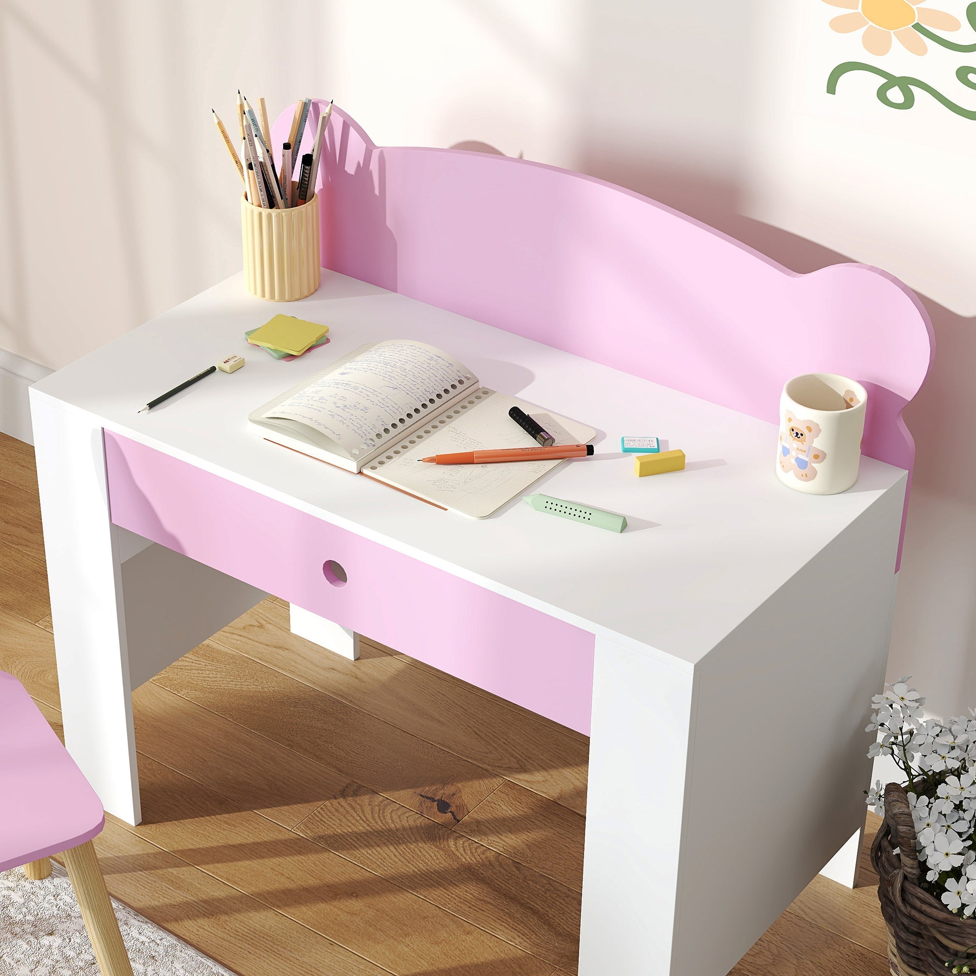 Kids Desk and Chair Set with Drawer, 3-8 years old