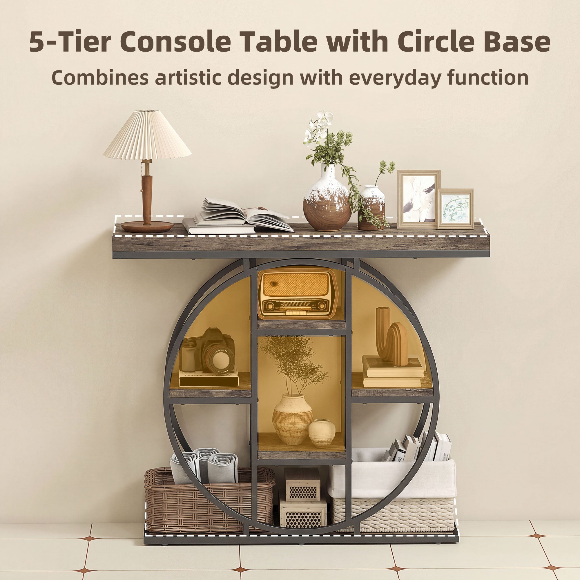 Console Table with Storage Shelves, Industrial