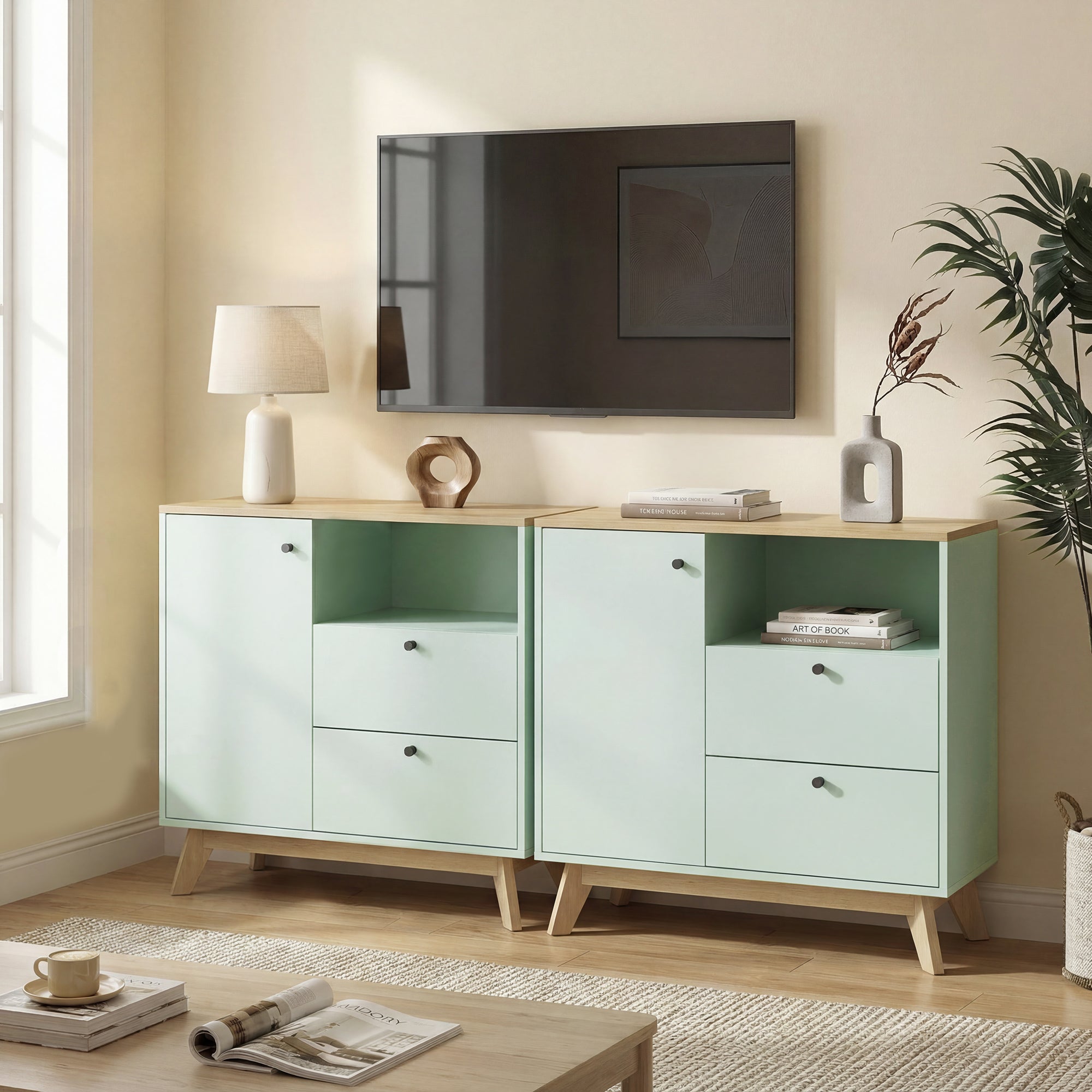 Buffet Cabinet with 2 Drawers, Open Compartment