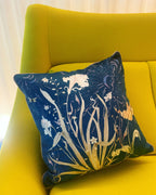 Navy Floral 'Midnight' Art Cushion - double sided, made from Vegan friendly Suede