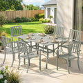 7 Pieces Garden Table and Chairs, 6 Seater Outdoor Table and Chairs with Umbrella Hole,