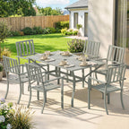 7 Pieces Garden Table and Chairs, 6 Seater Outdoor Table and Chairs with Umbrella Hole,