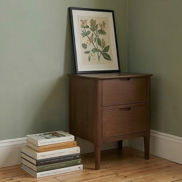 Norway Dark Walnut Wooden Bedside Table - 55cm tall