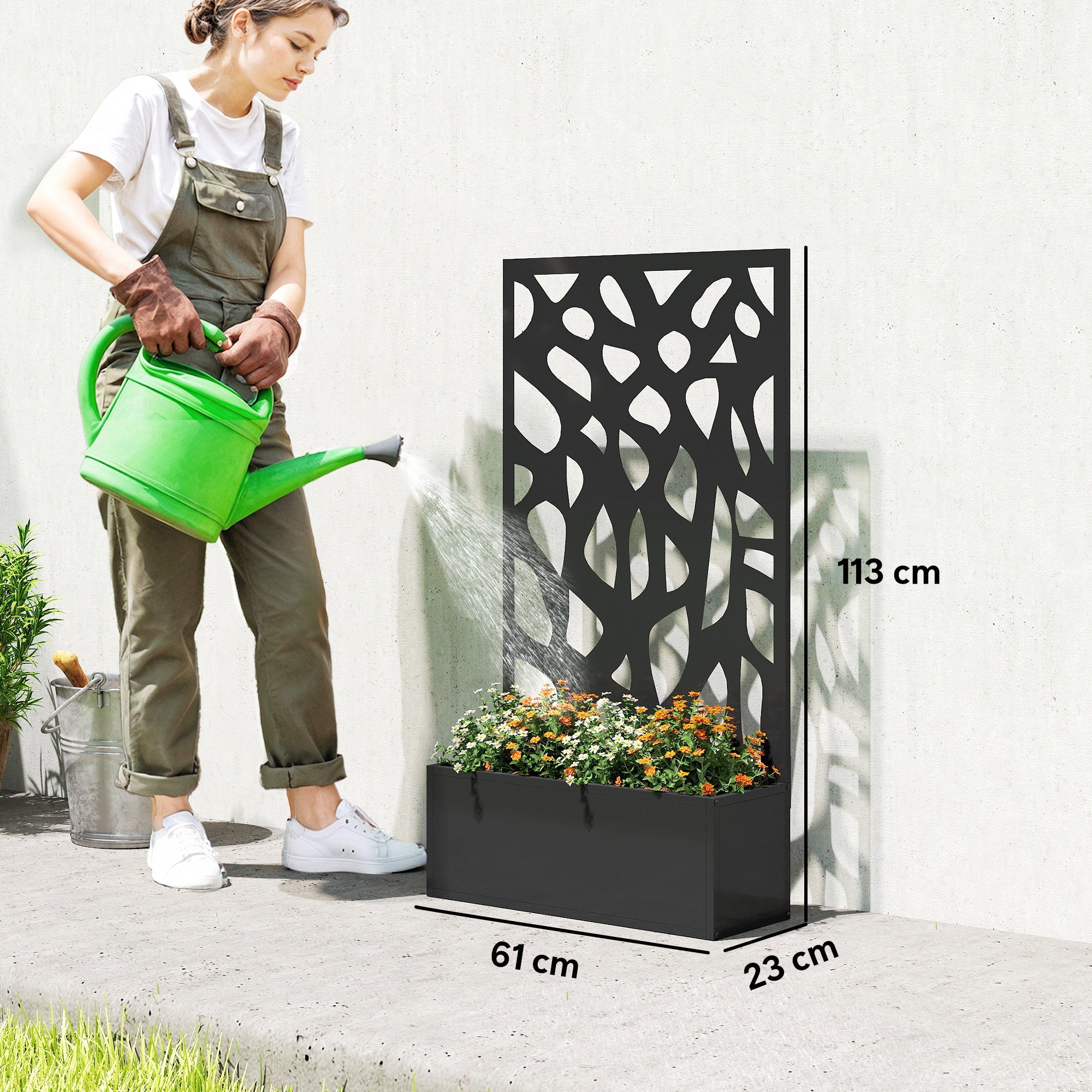 Metal Garden Bed with Trellis with Privacy Screen for Climbing Plants