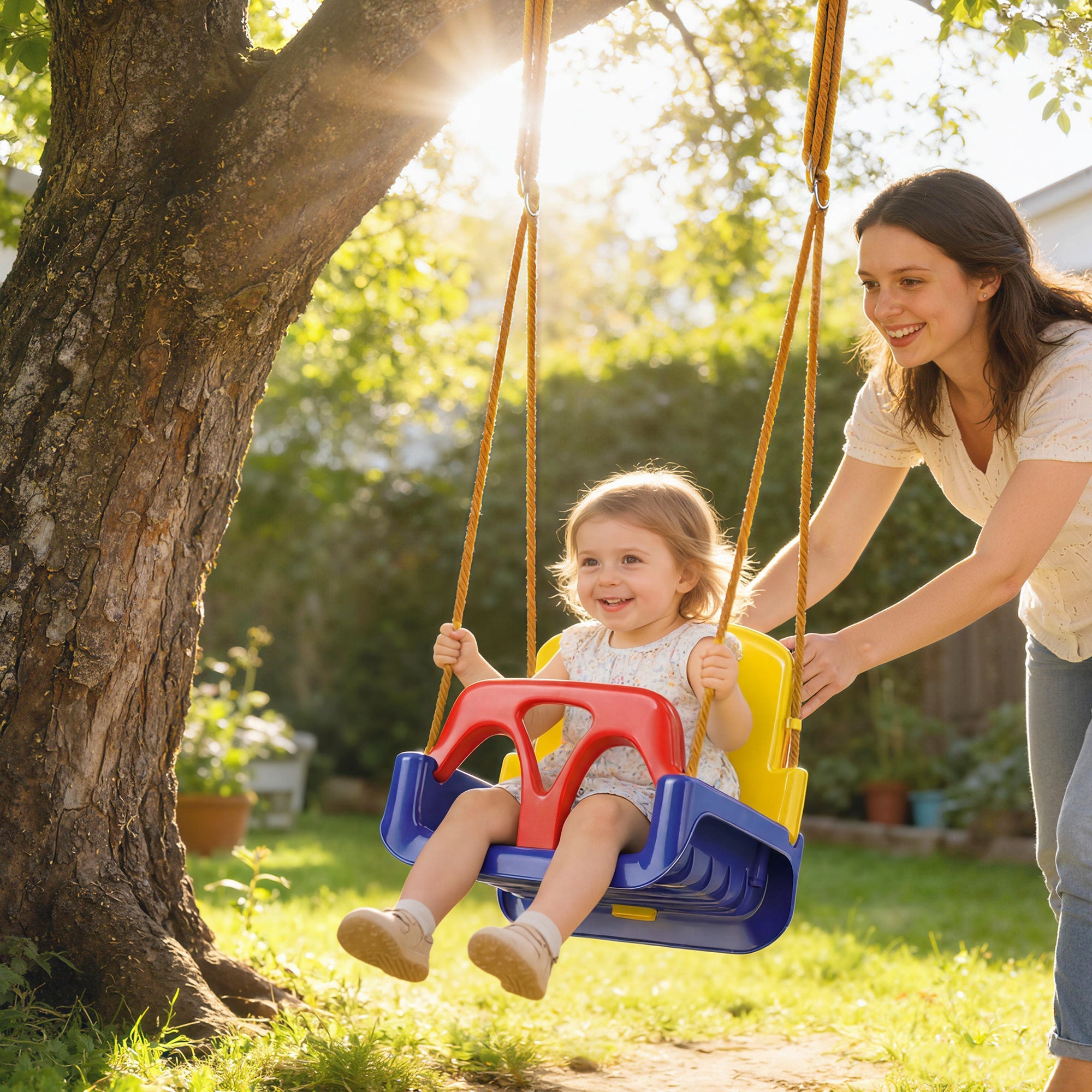 Kids Swing Seat with Seatbelt, Adjustable Rope, 3 in 1, Detachableb