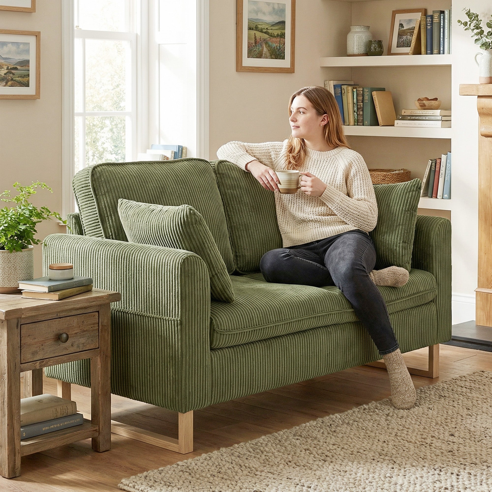 2 Seater Sofa, 140 cm Loveseat Sofa, Dark Green
