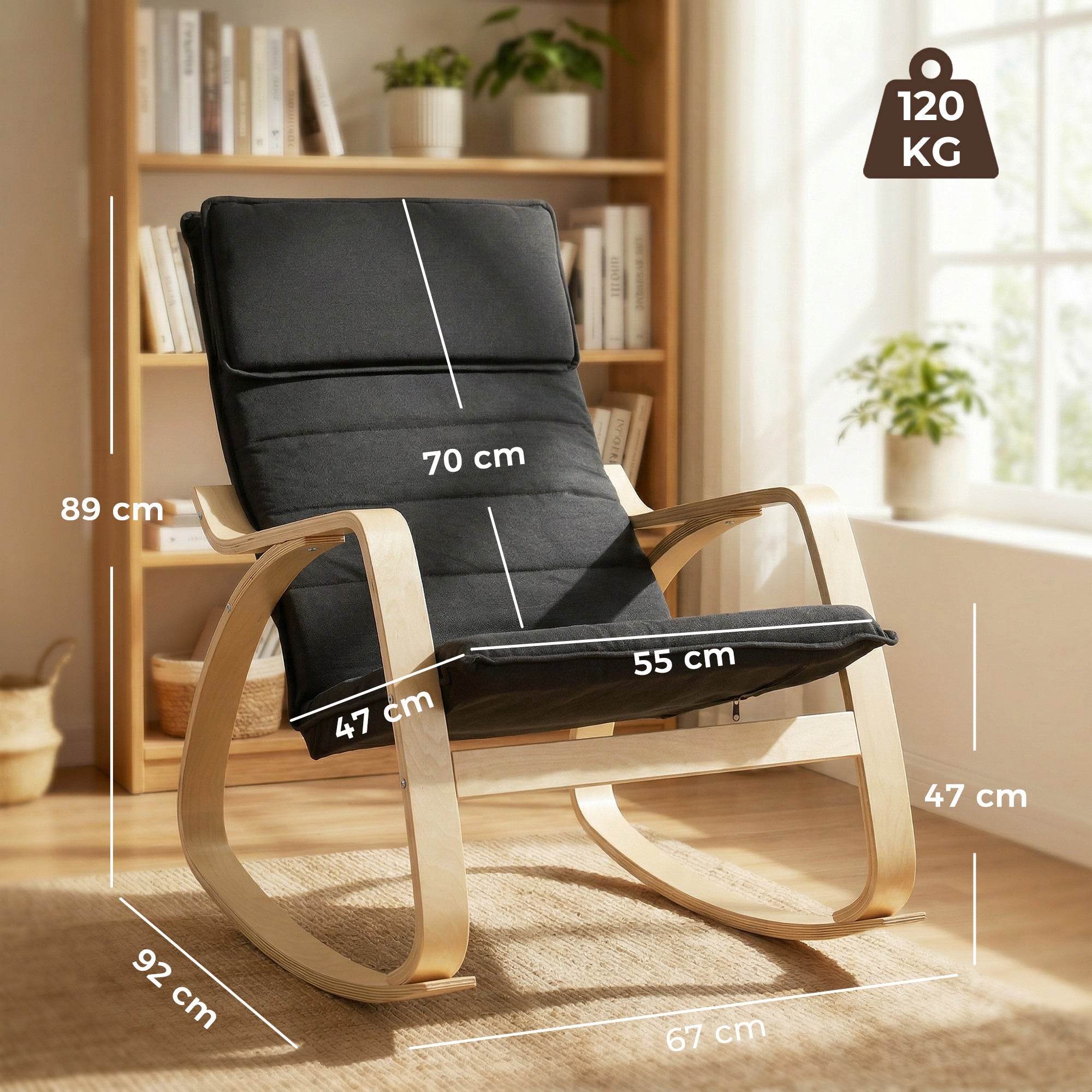 Comfortable Relax Rocking Chair with Headrest - Black