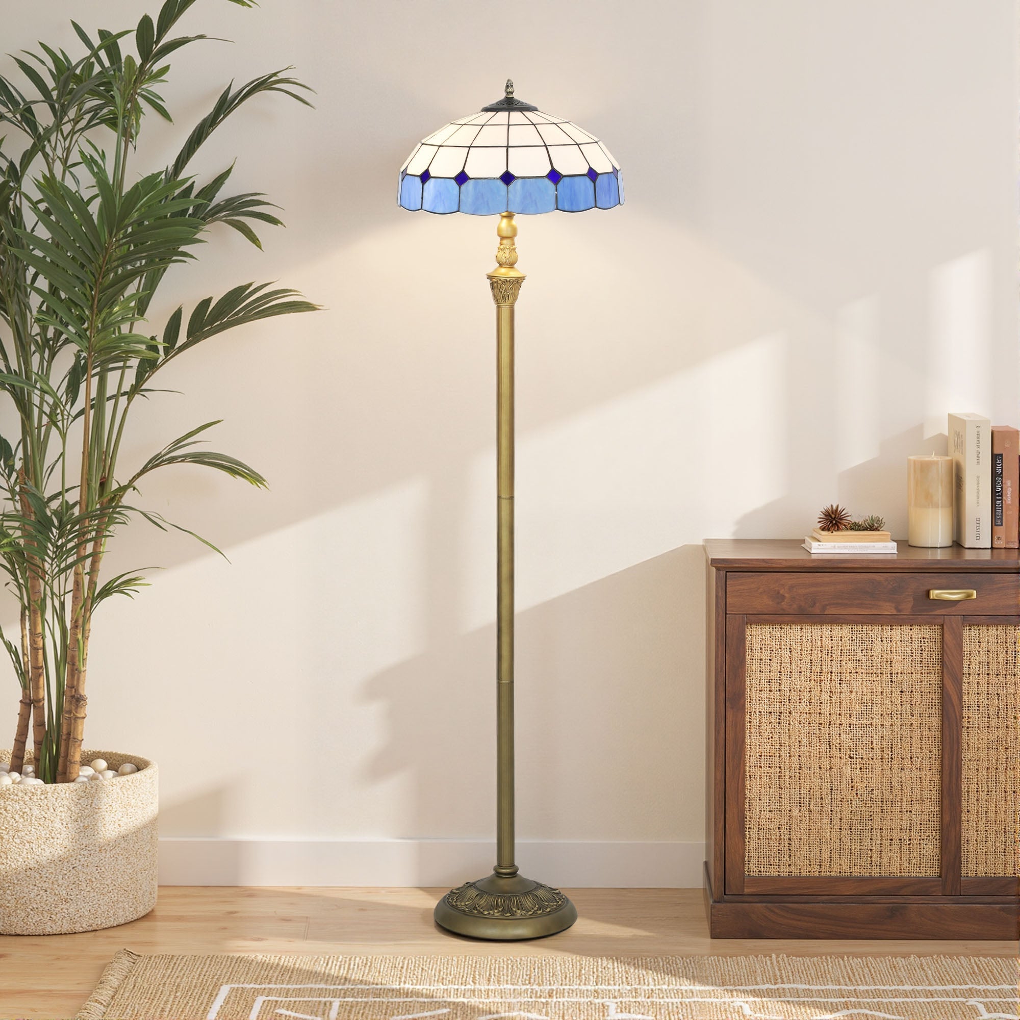 Vintage Floor Lamp with Handcrafted Stained Glass Shade
