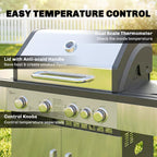 4+1 Portable Gas BBQ Grill with Side Burner, Warming Rack, Side Shelf, Storage Cabinet