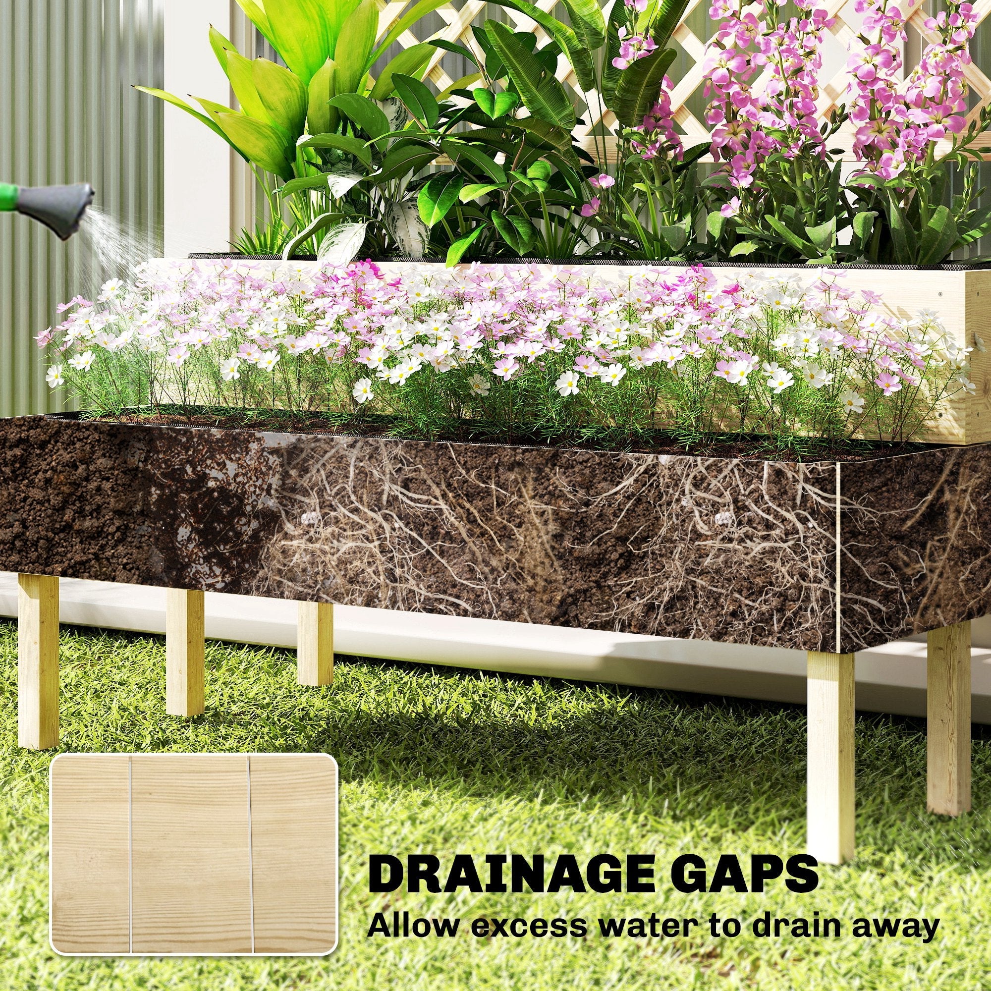 2-Tier Stepped Garden Bed with Trellis for Climbing Plants