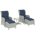 5 Piece Rattan Garden Furniture Set, Reclining Chair Set of 2 with Footstool