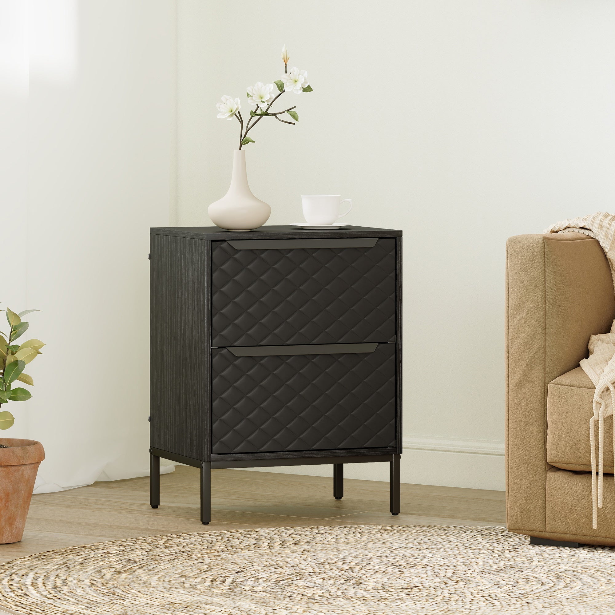Chest of Drawers, Dresser with 2 Fabric Drawers - Black