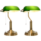 Banker's Table Lamps Set of 2 with Antique Bronze Tone Base