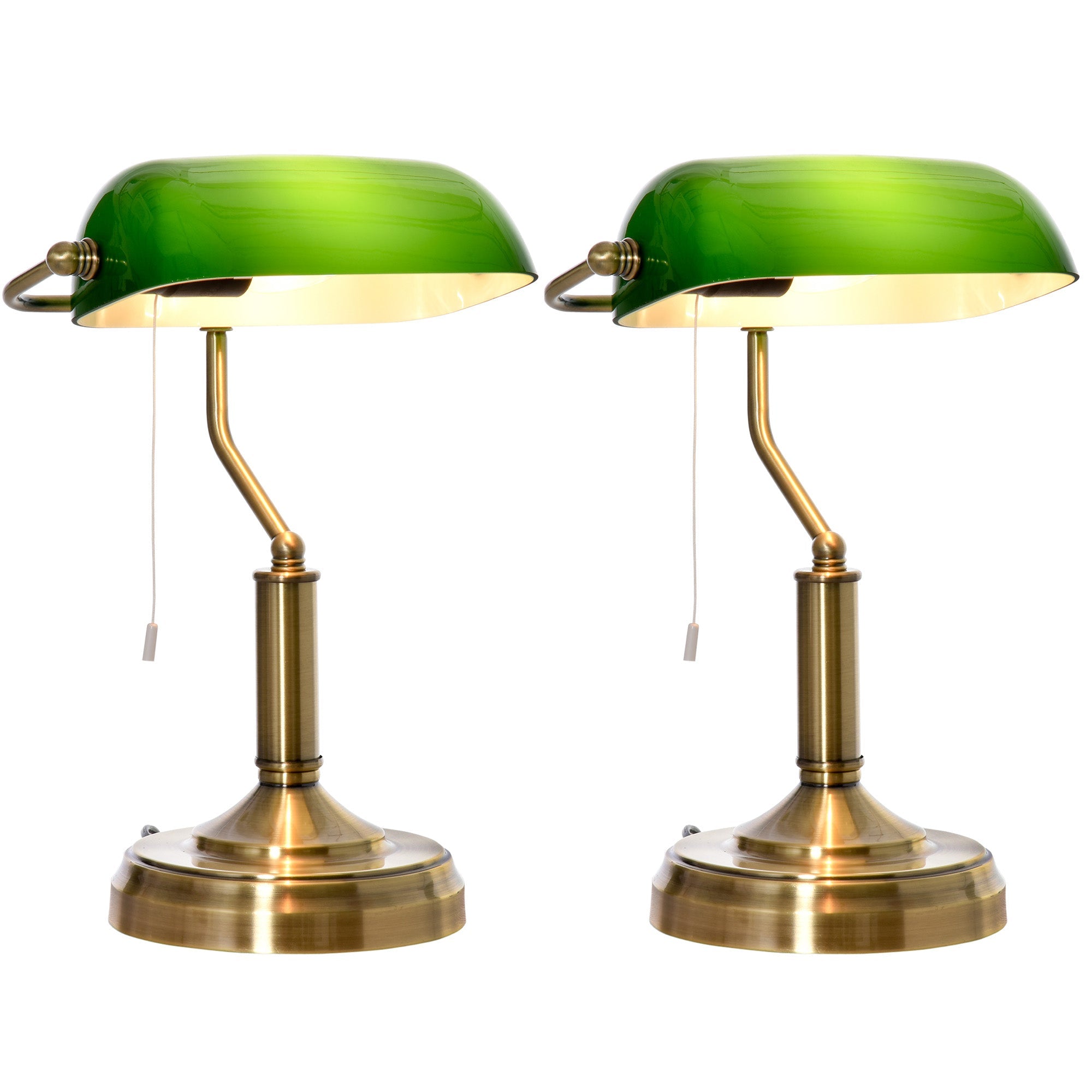 Banker's Table Lamps Set of 2 with Antique Bronze Tone Base