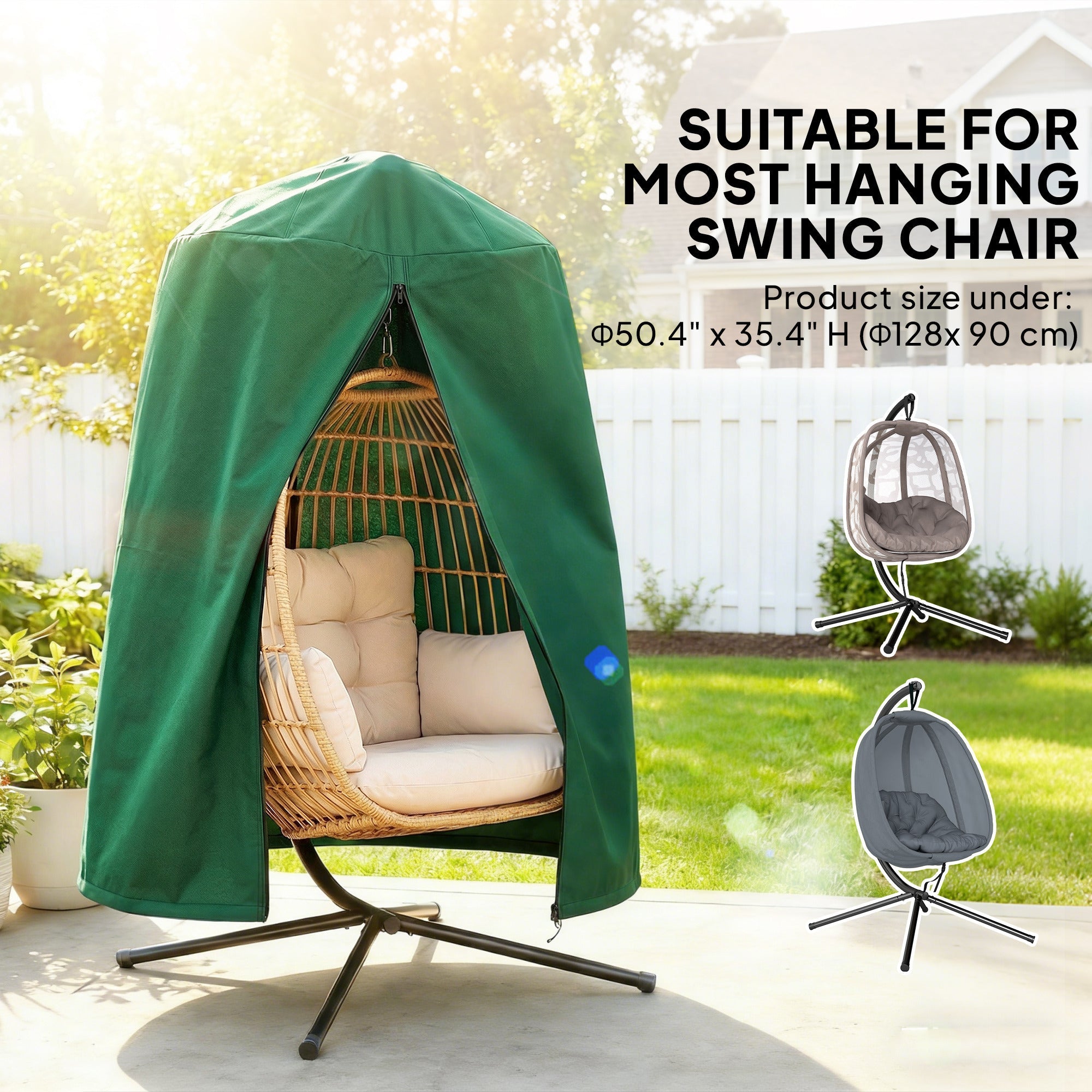 190 x 128cm Hanging Egg Chair Furniture Cover - Green