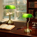 Banker's Table Lamps Set of 2 with Antique Bronze Tone Base