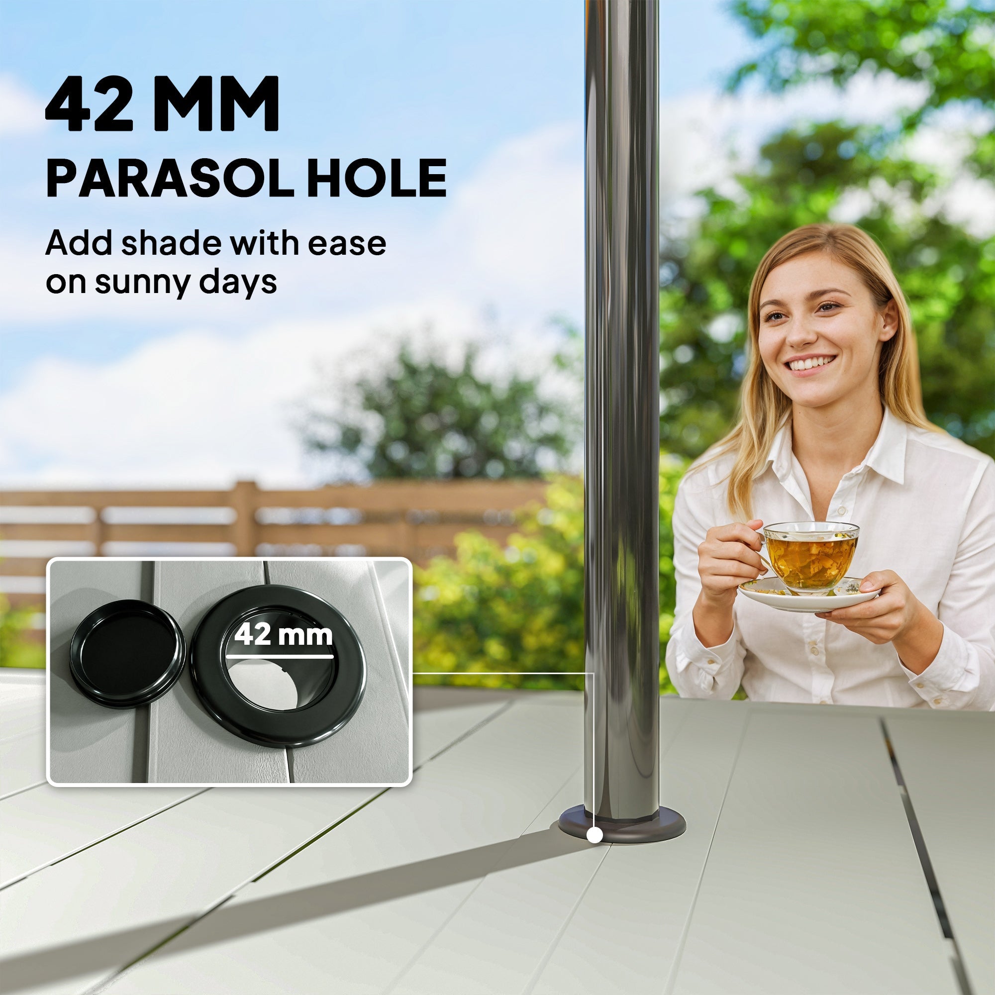 7 Pieces Garden Table and Chairs, 6 Seater Outdoor Table and Chairs with Umbrella Hole,