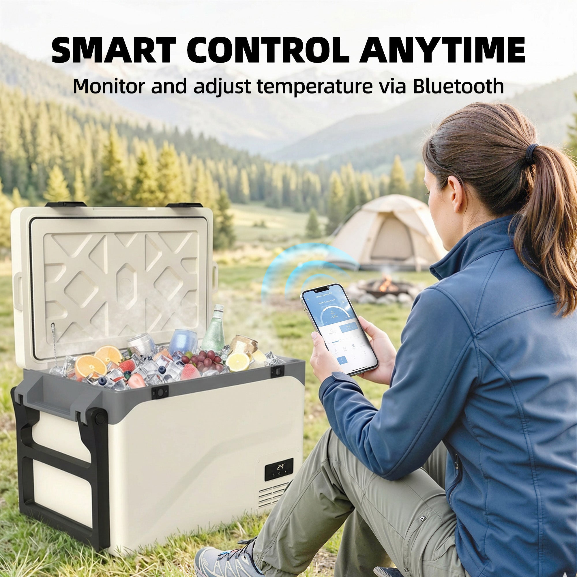 42.5L Compressor Fridge Freezer, Camping Refrigerator with App Control