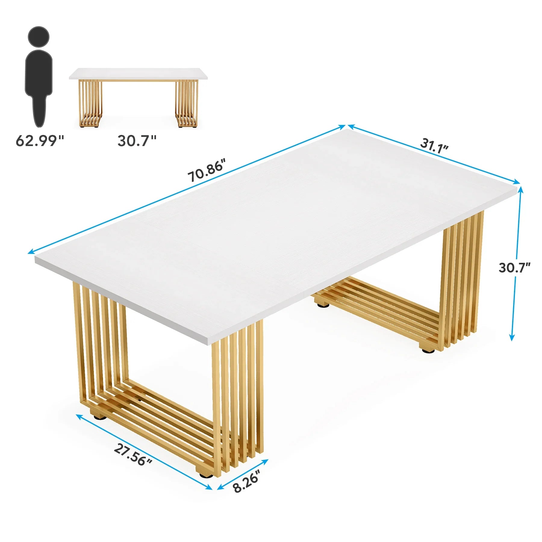 63-Inch Rectangular Dining Table for 4 to 6, Marble Table Top