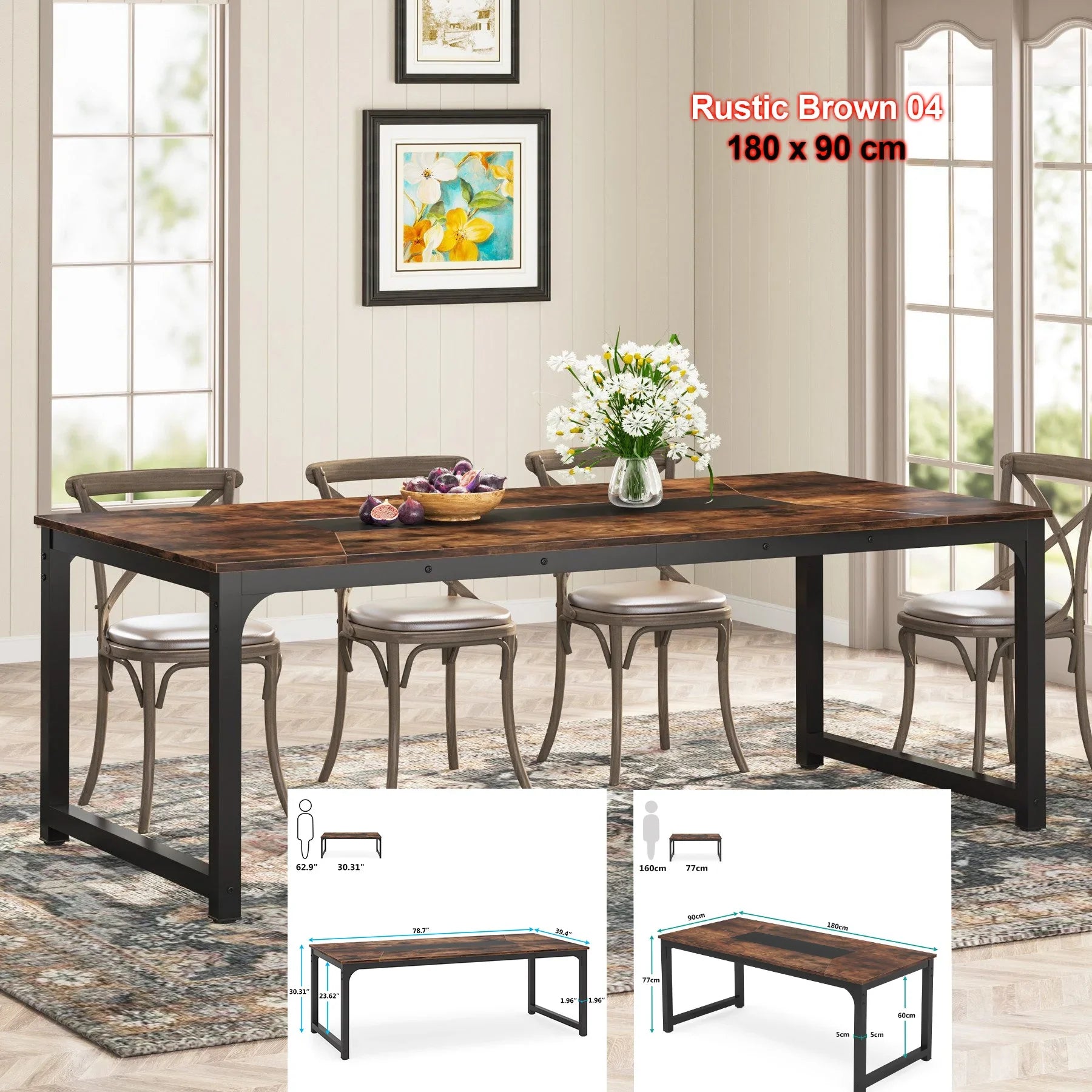 63"x31.5" Dining Table, Industrial Kitchen Table for 6-8 Person