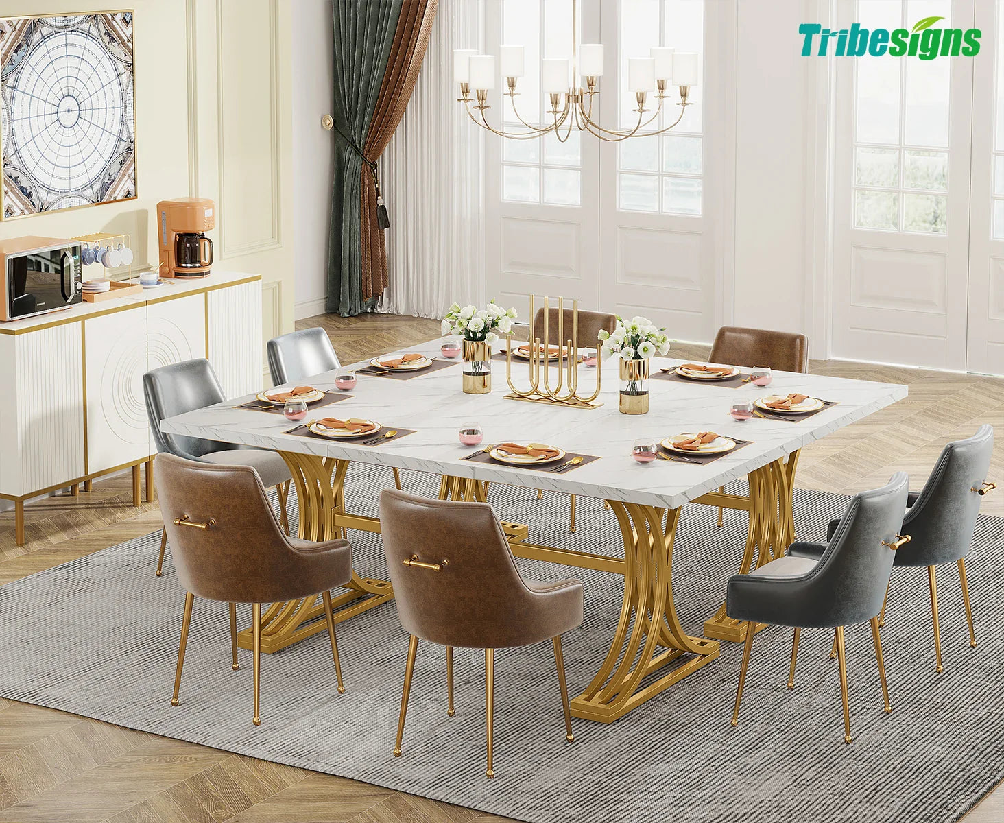 63-Inch Rectangular Dining Table for 4 to 6, Marble Table Top