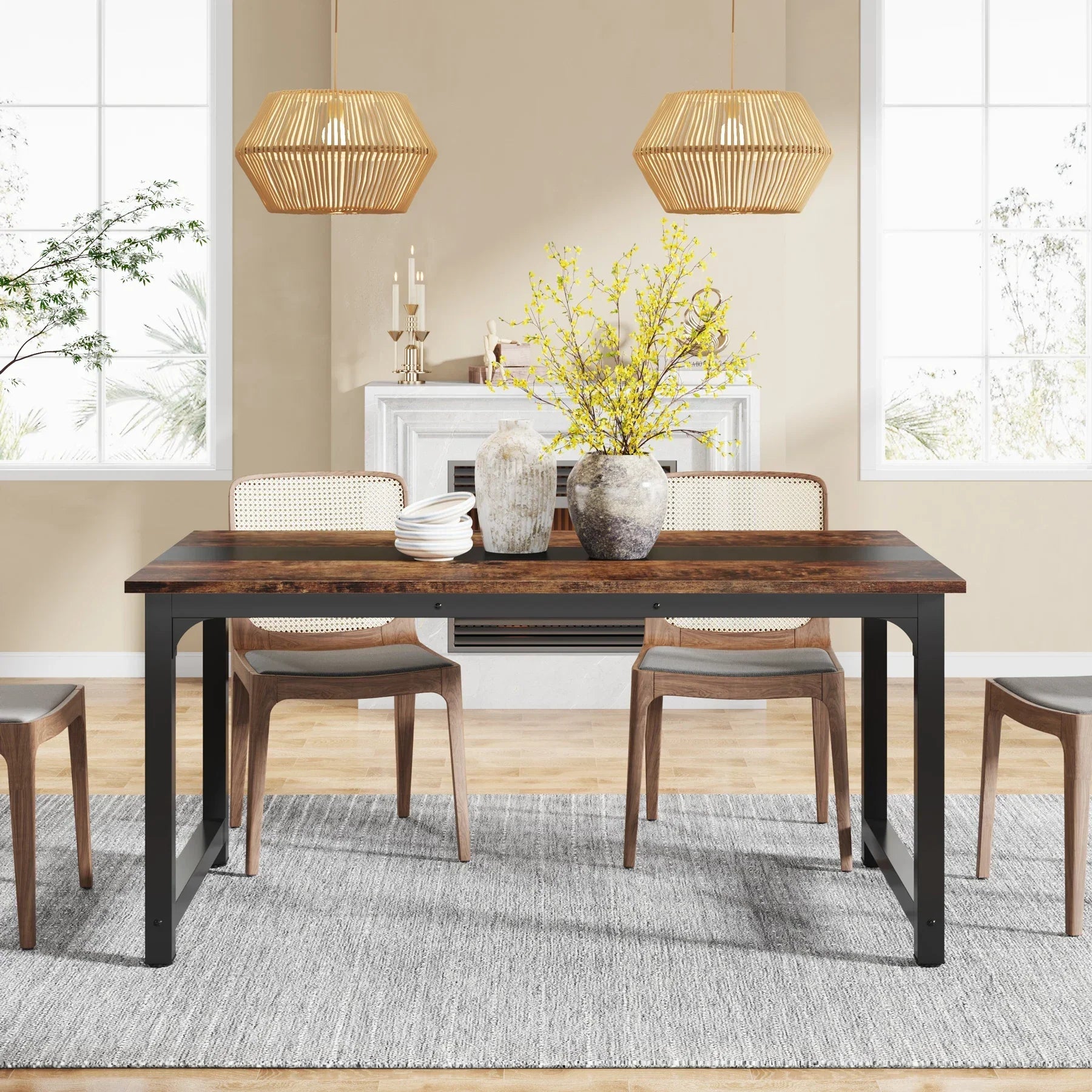 63"x31.5" Dining Table, Industrial Kitchen Table for 6-8 Person