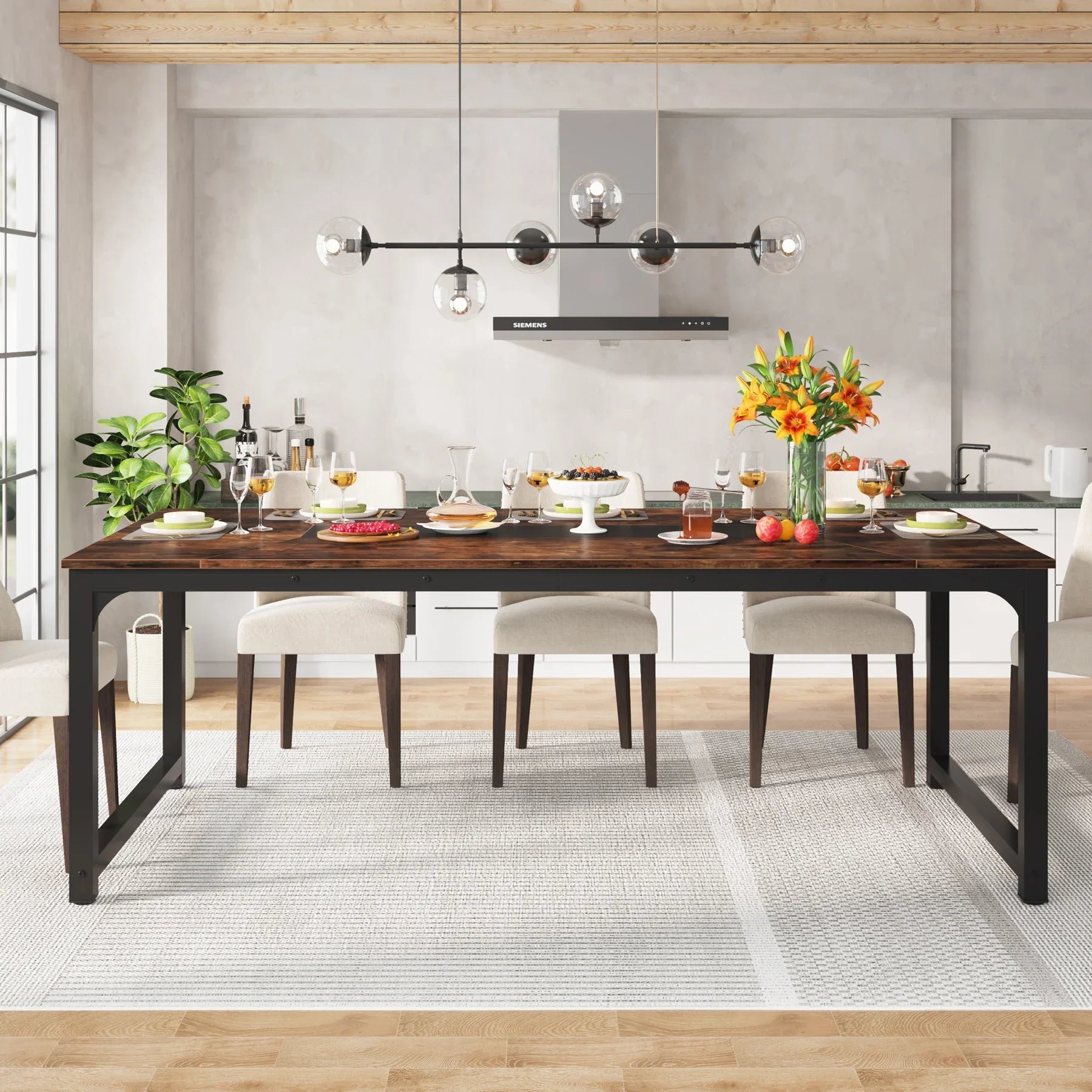 63"x31.5" Dining Table, Industrial Kitchen Table for 6-8 Person