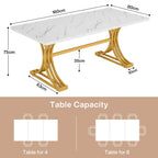 63-Inch Rectangular Dining Table for 4 to 6, Marble Table Top