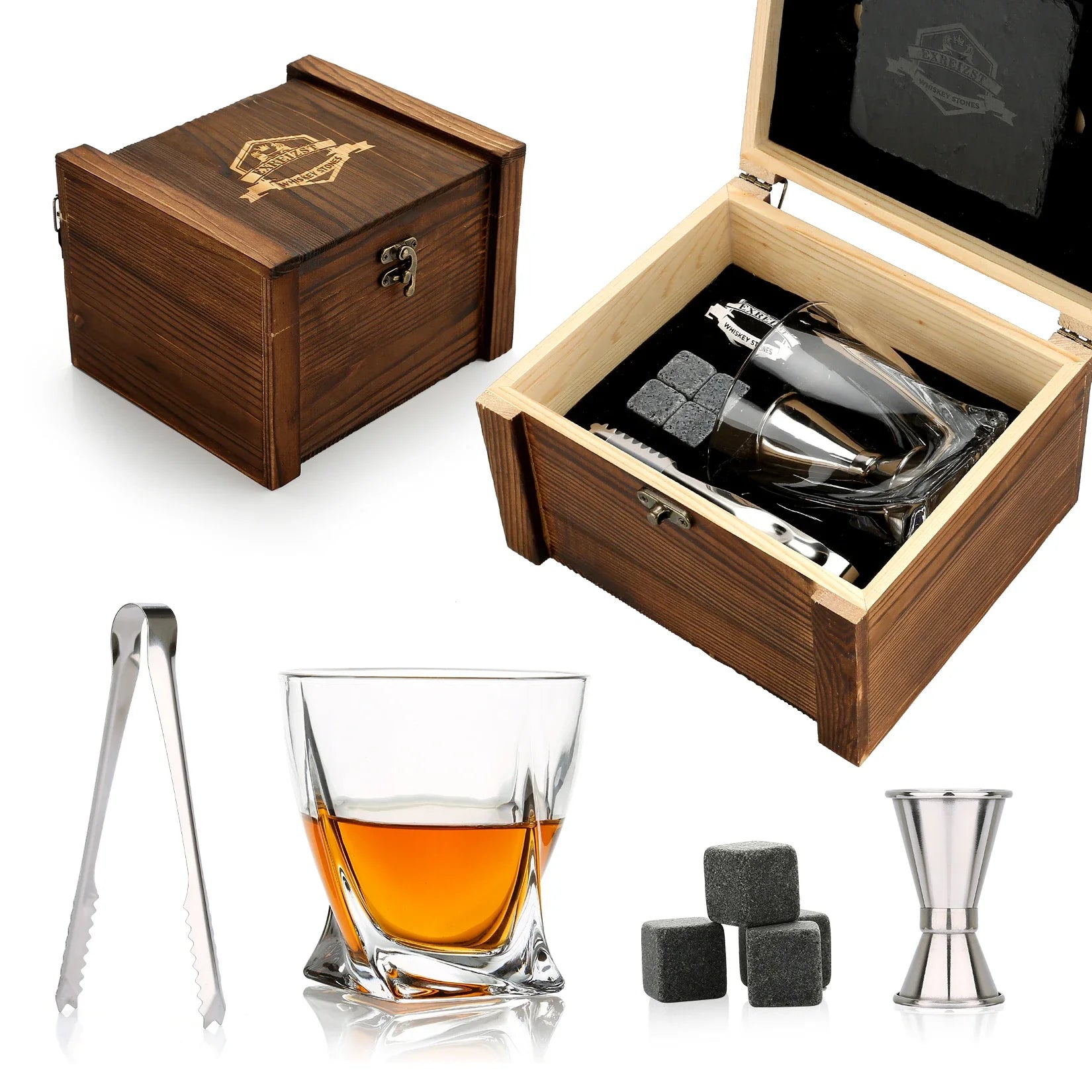Whiskey Stones & Glasses Set, Granite Ice Cube For Whisky