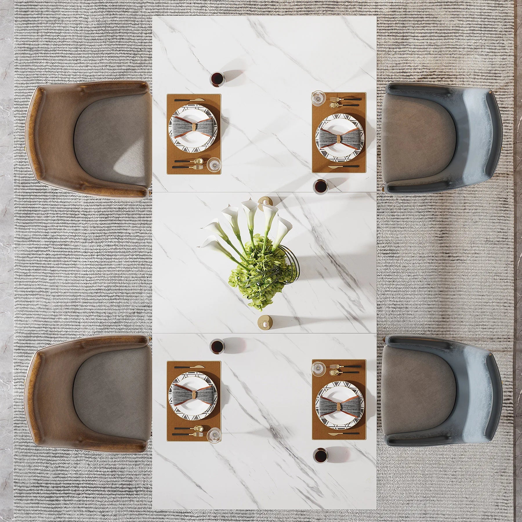 63-Inch Rectangular Dining Table for 4 to 6, Marble Table Top