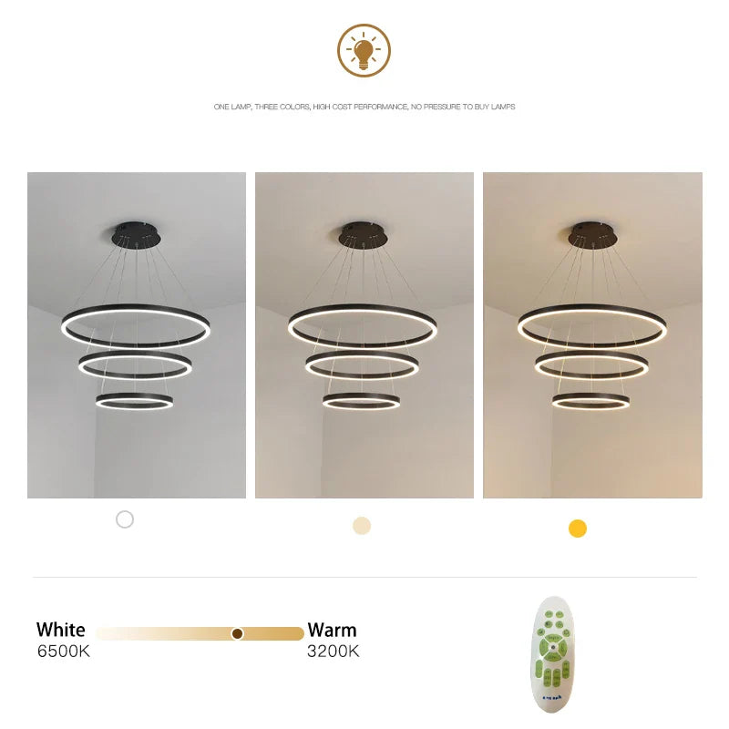 Modern 3 Ring Round Hanging LED Pendant Light