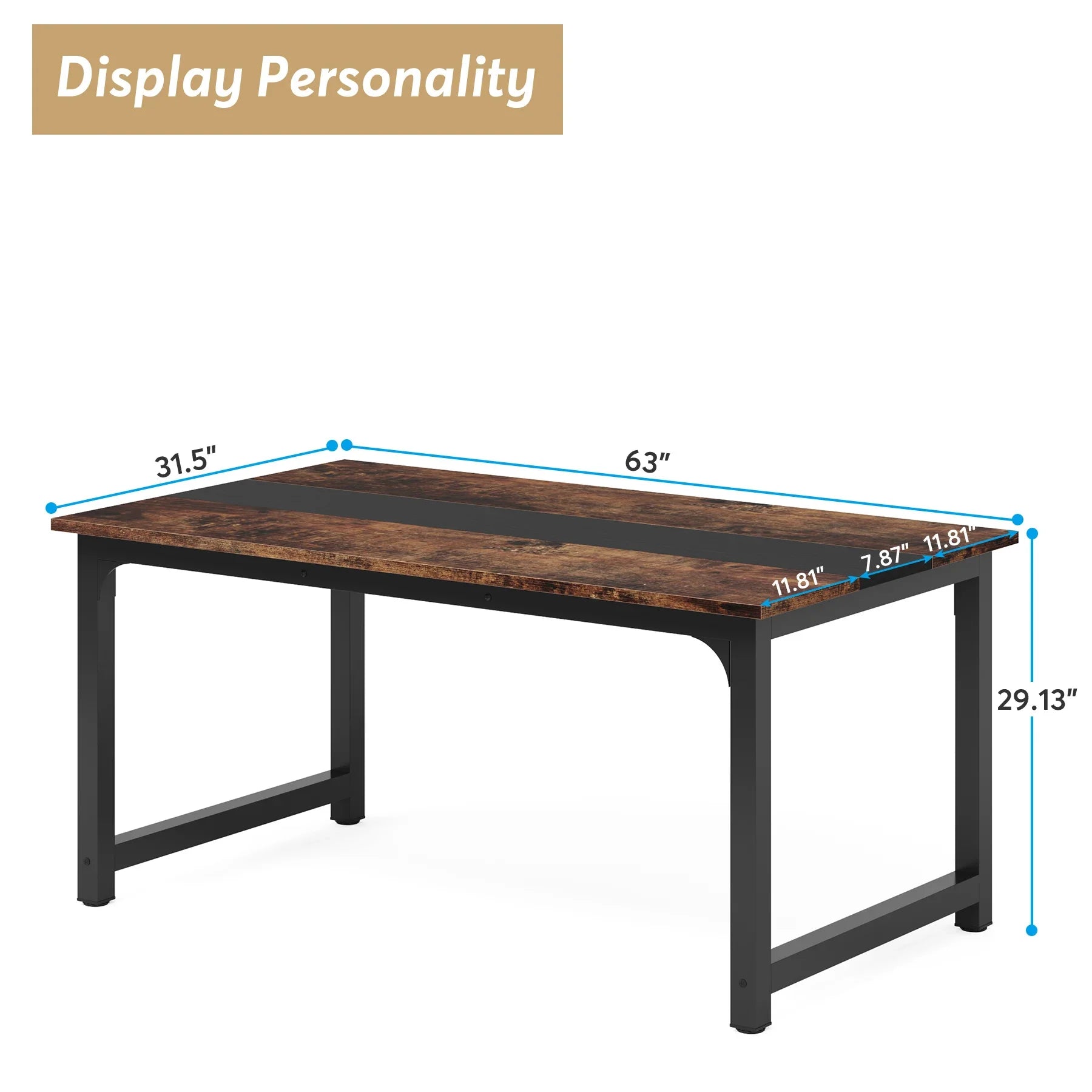 63"x31.5" Dining Table, Industrial Kitchen Table for 6-8 Person