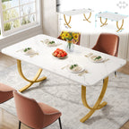 63-Inch Rectangular Dining Table for 4 to 6, Marble Table Top