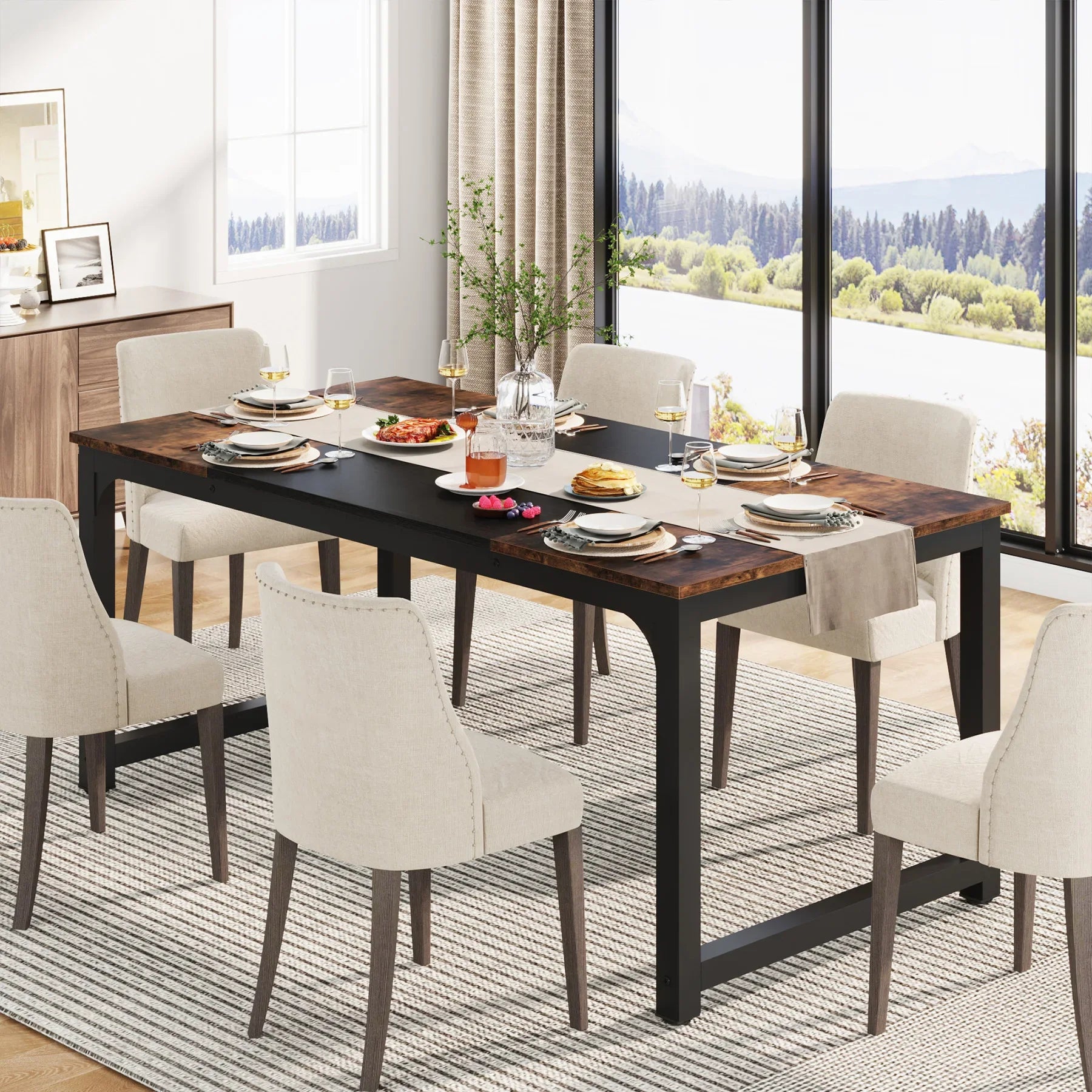 63"x31.5" Dining Table, Industrial Kitchen Table for 6-8 Person
