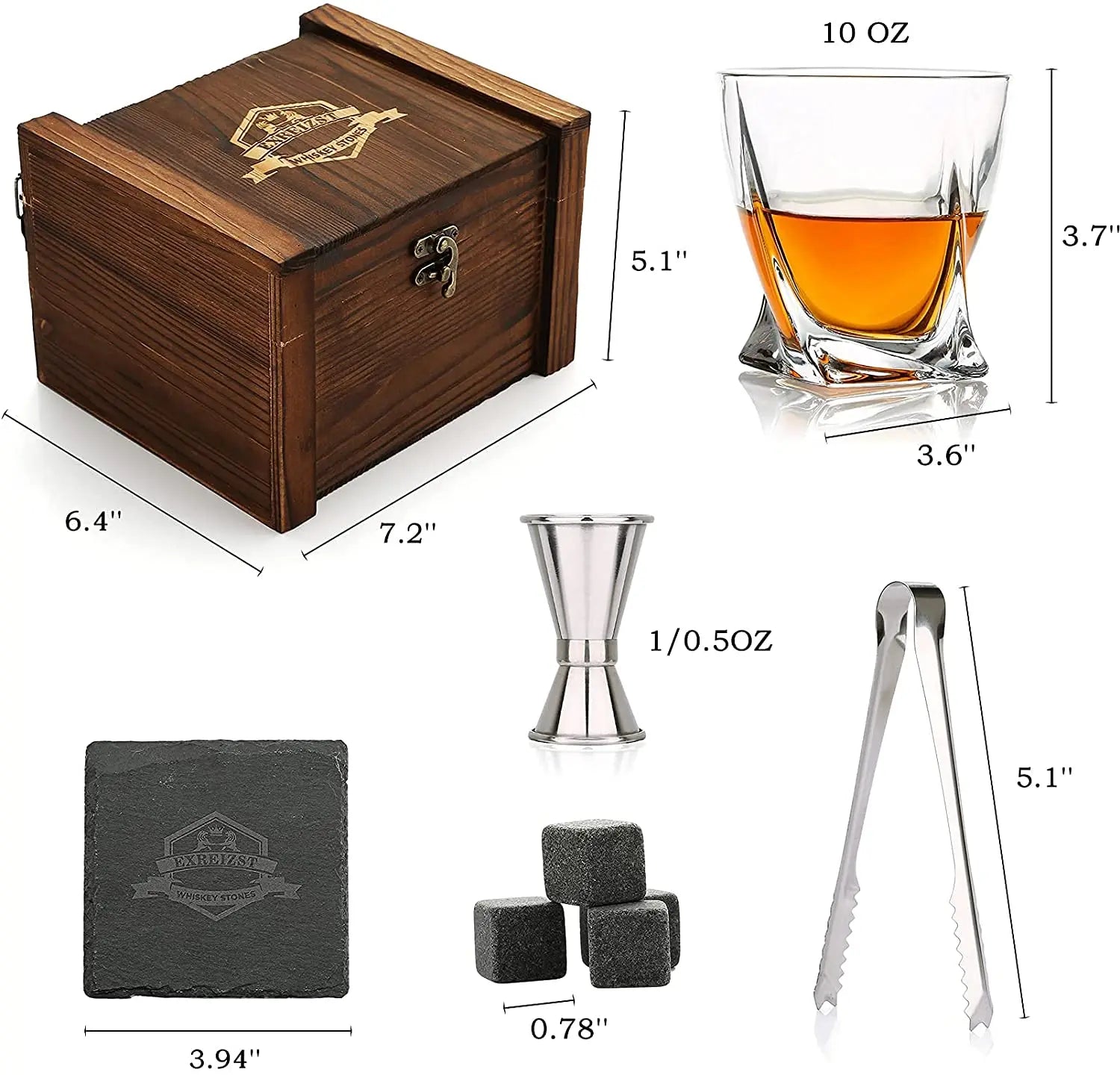 Whiskey Stones & Glasses Set, Granite Ice Cube For Whisky