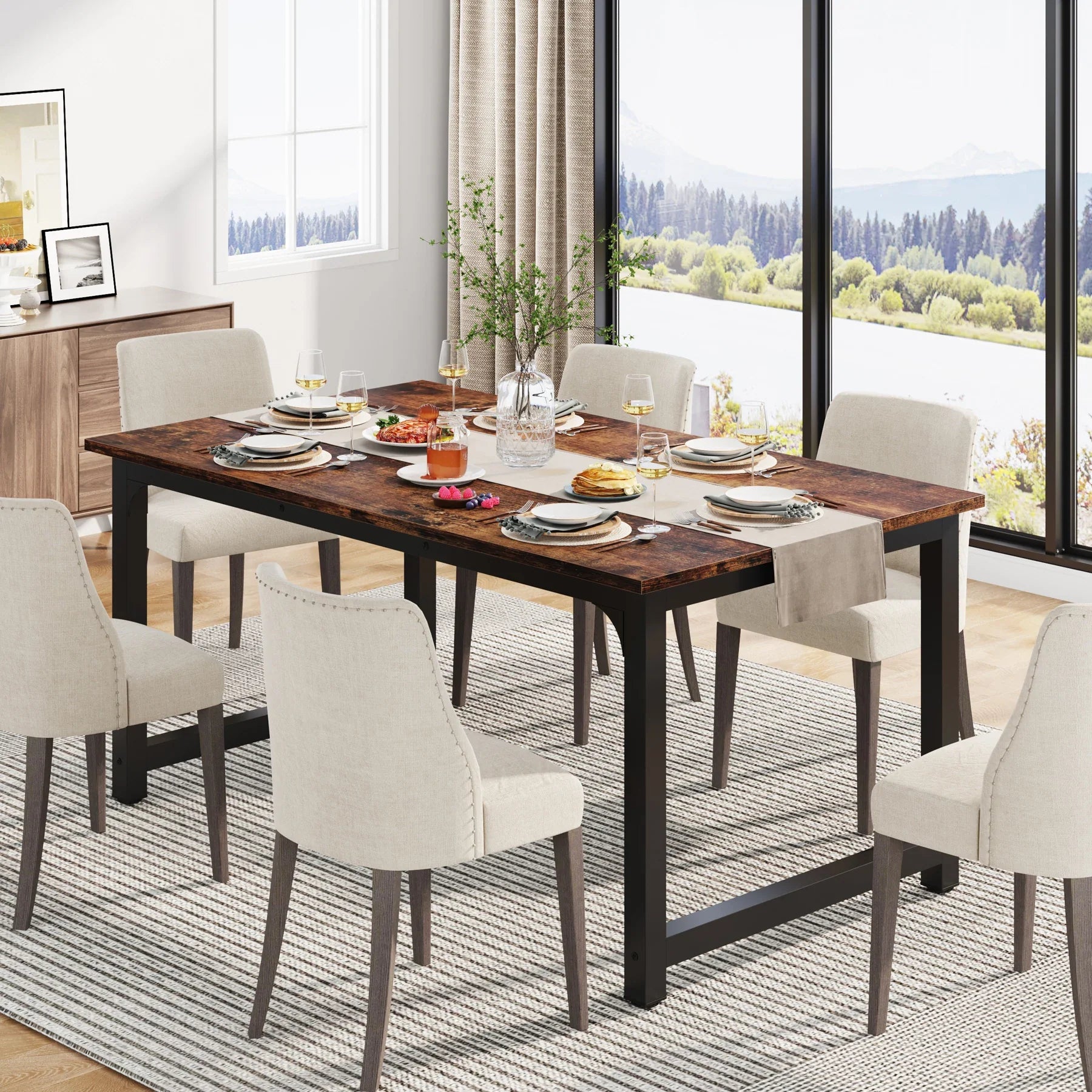 63"x31.5" Dining Table, Industrial Kitchen Table for 6-8 Person