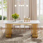 63-Inch Rectangular Dining Table for 4 to 6, Marble Table Top