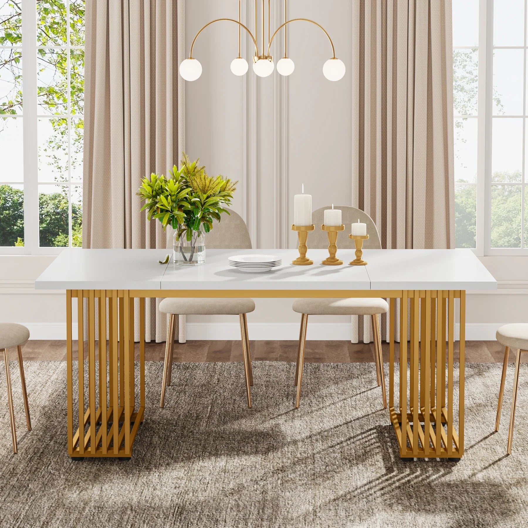 63-Inch Rectangular Dining Table for 4 to 6, Marble Table Top