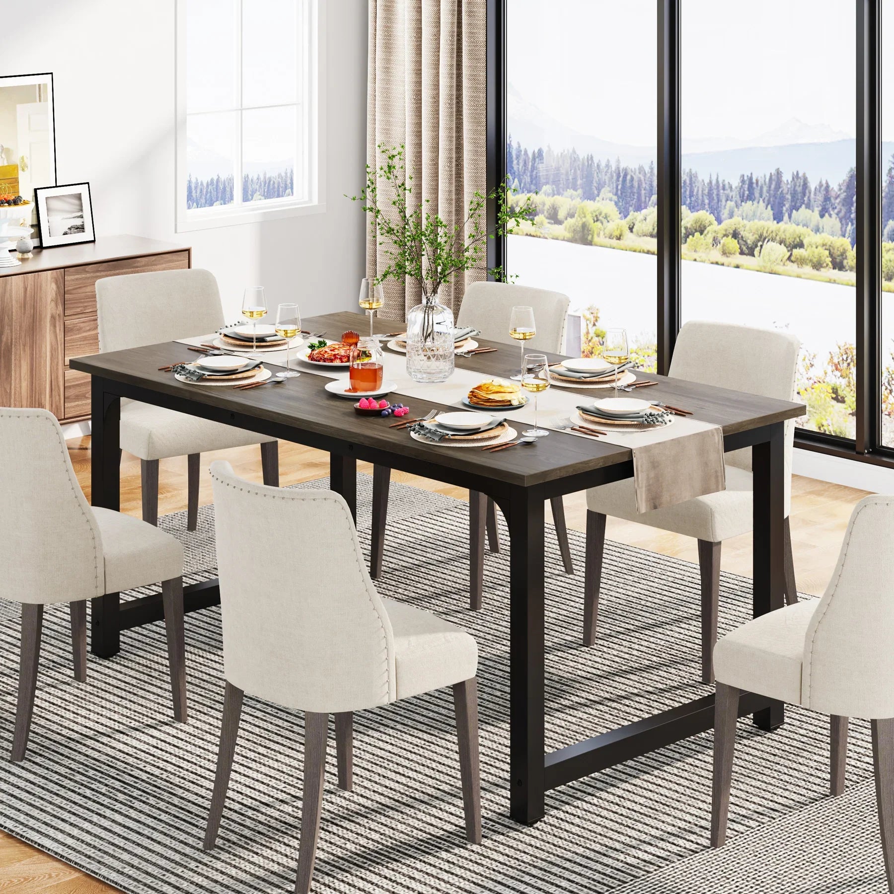 63"x31.5" Dining Table, Industrial Kitchen Table for 6-8 Person