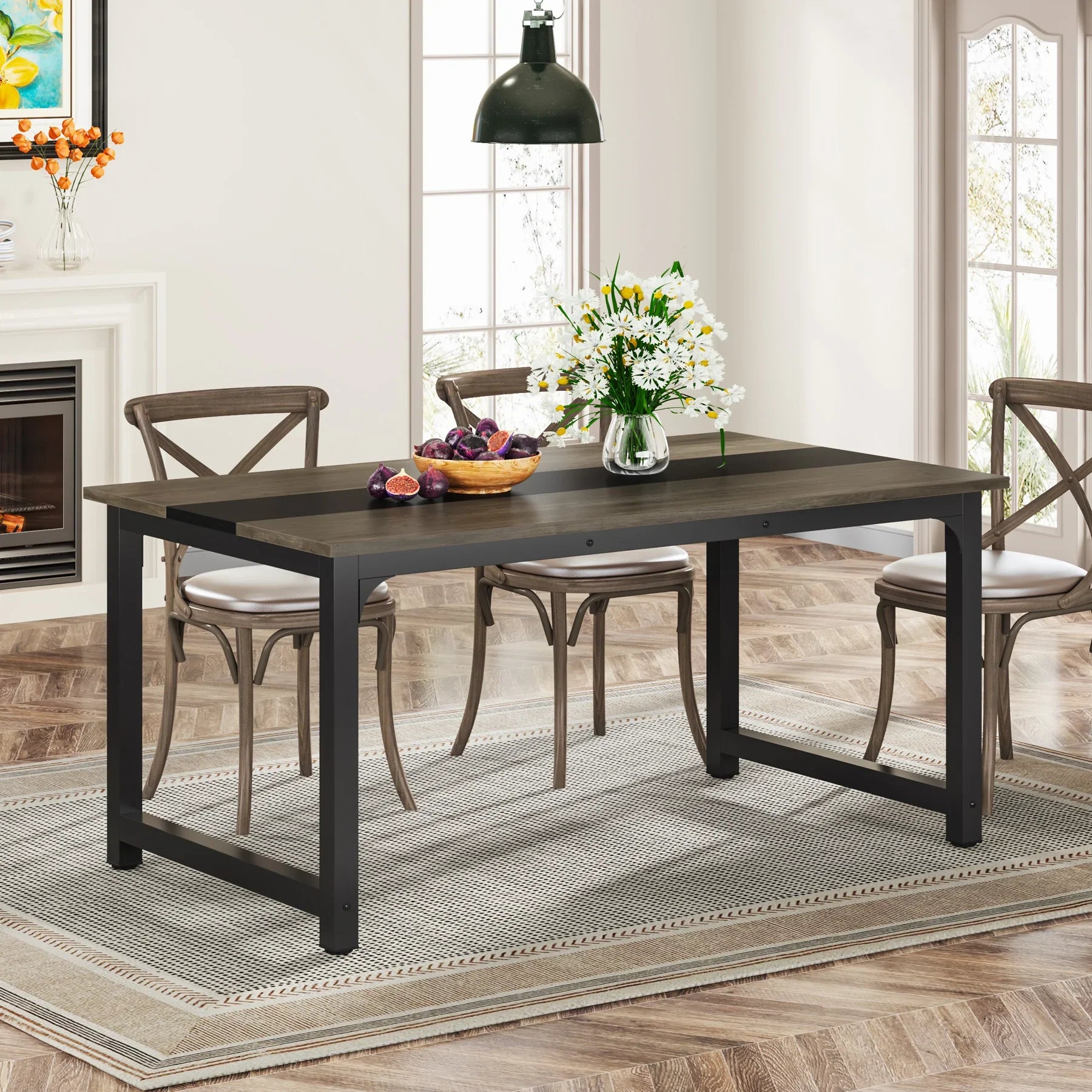 63"x31.5" Dining Table, Industrial Kitchen Table for 6-8 Person