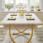 63-Inch Rectangular Dining Table for 4 to 6, Marble Table Top