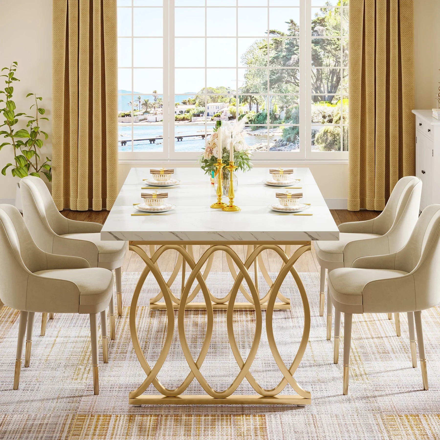63-Inch Rectangular Dining Table for 4 to 6, Marble Table Top