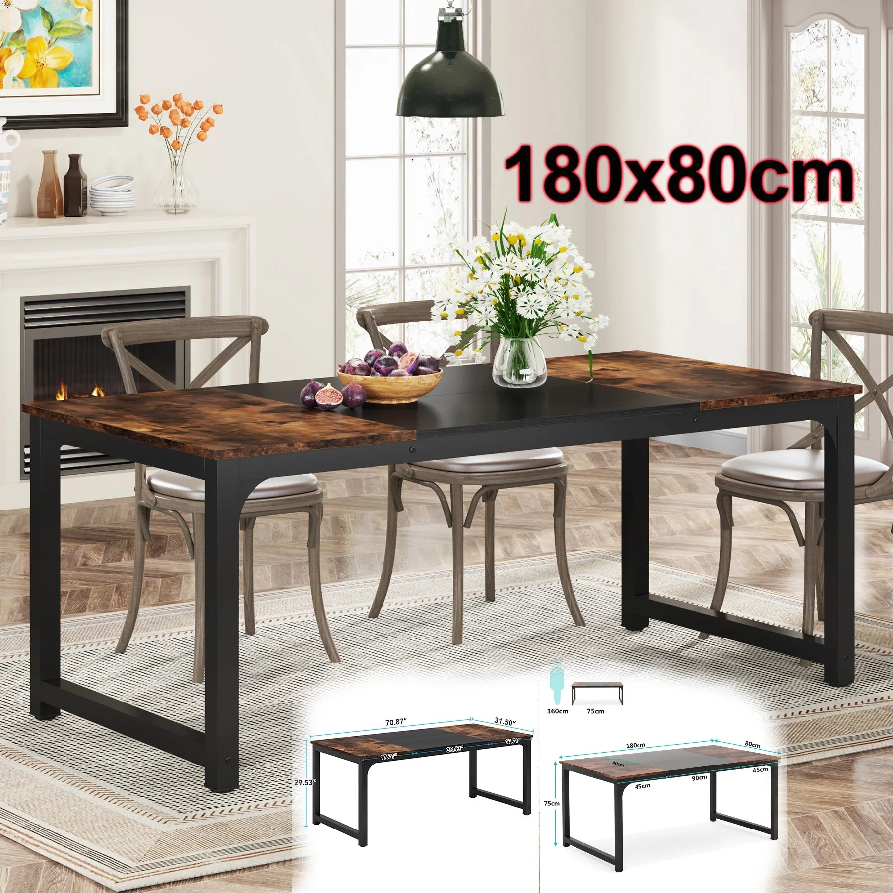 63"x31.5" Dining Table, Industrial Kitchen Table for 6-8 Person
