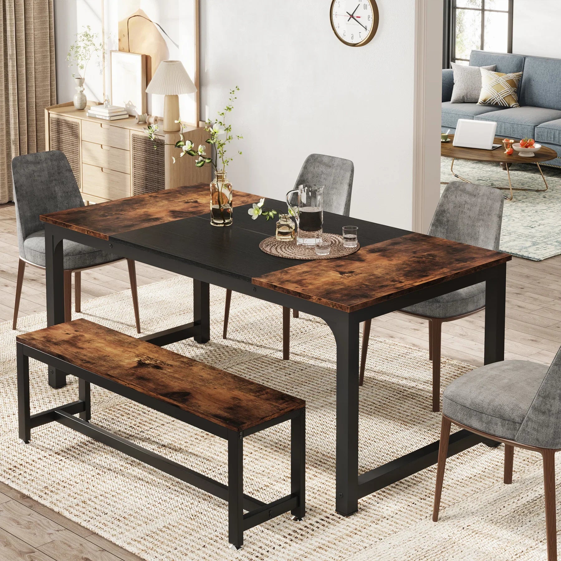 63"x31.5" Dining Table, Industrial Kitchen Table for 6-8 Person