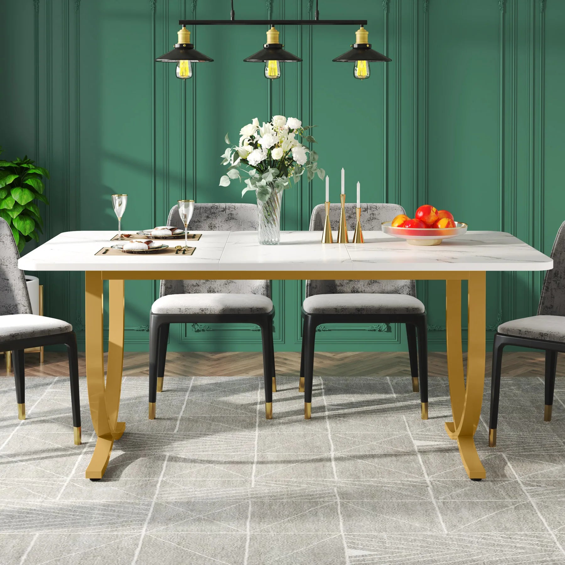 63-Inch Rectangular Dining Table for 4 to 6, Marble Table Top