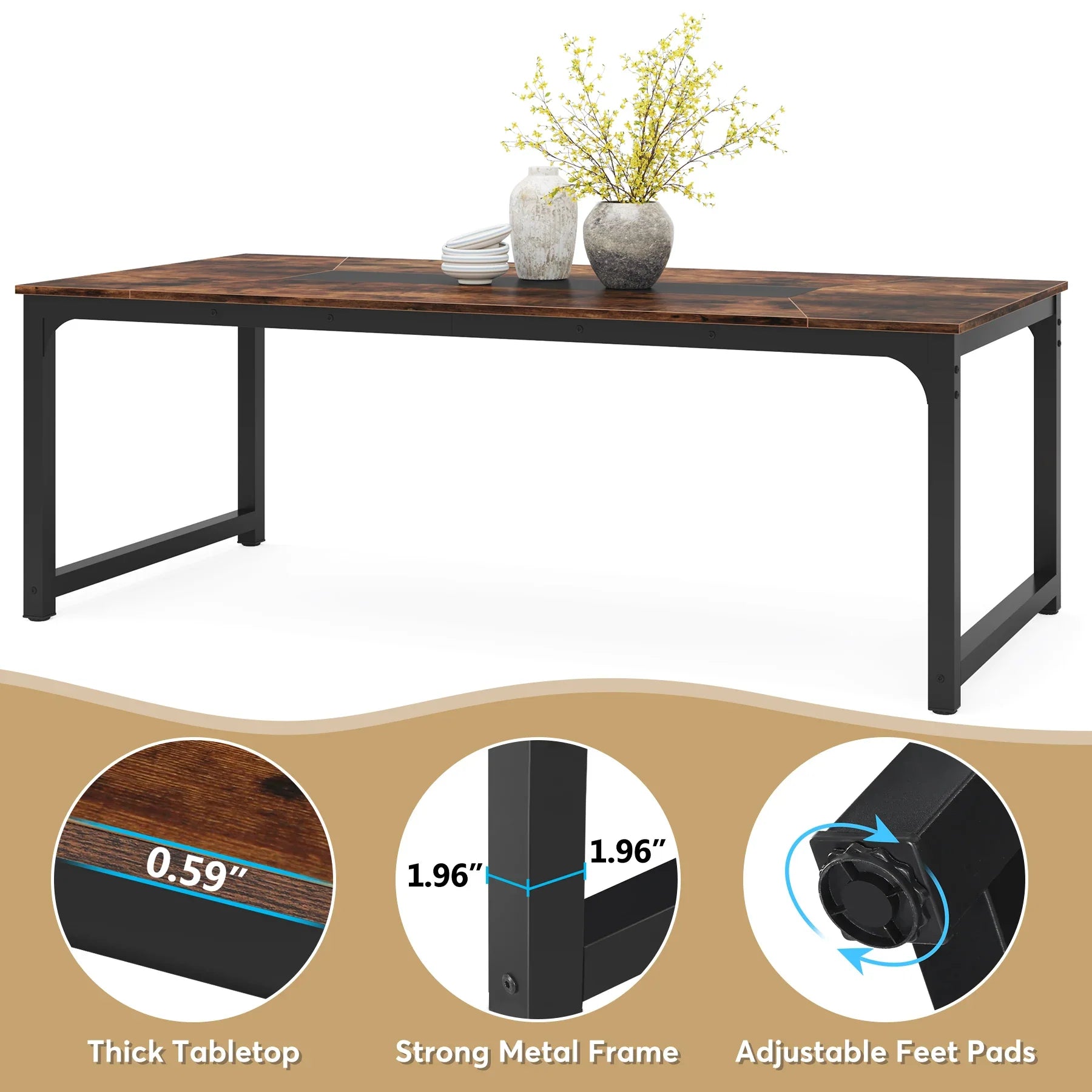 63"x31.5" Dining Table, Industrial Kitchen Table for 6-8 Person