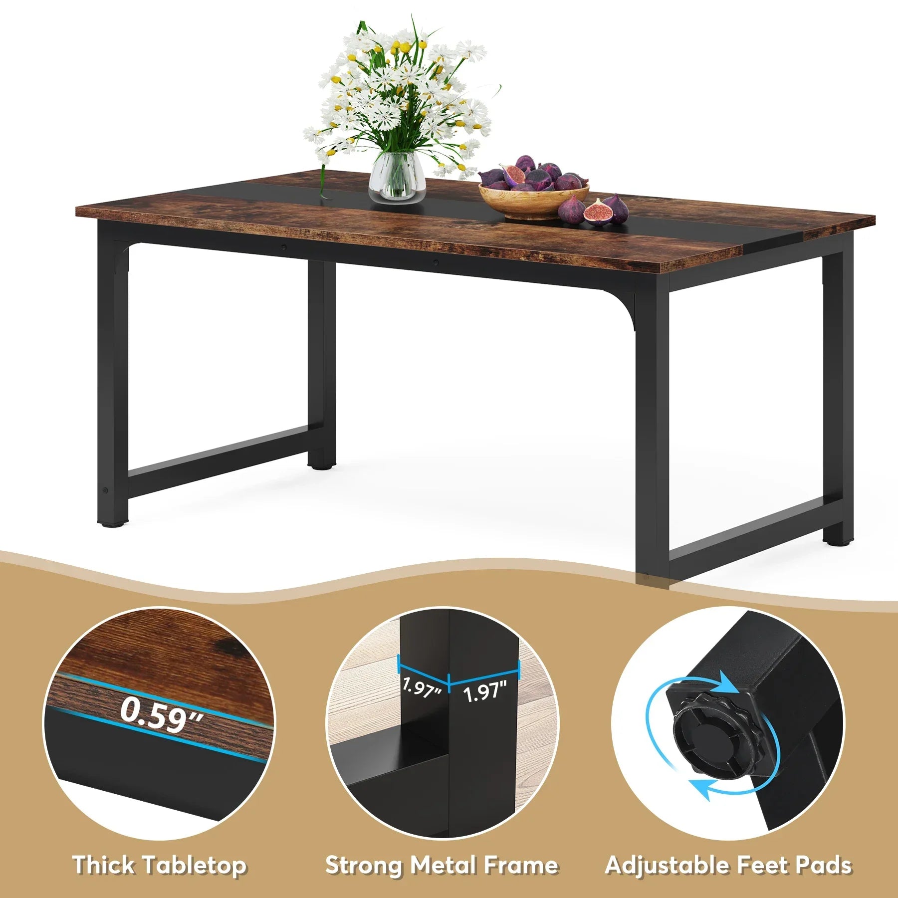63"x31.5" Dining Table, Industrial Kitchen Table for 6-8 Person