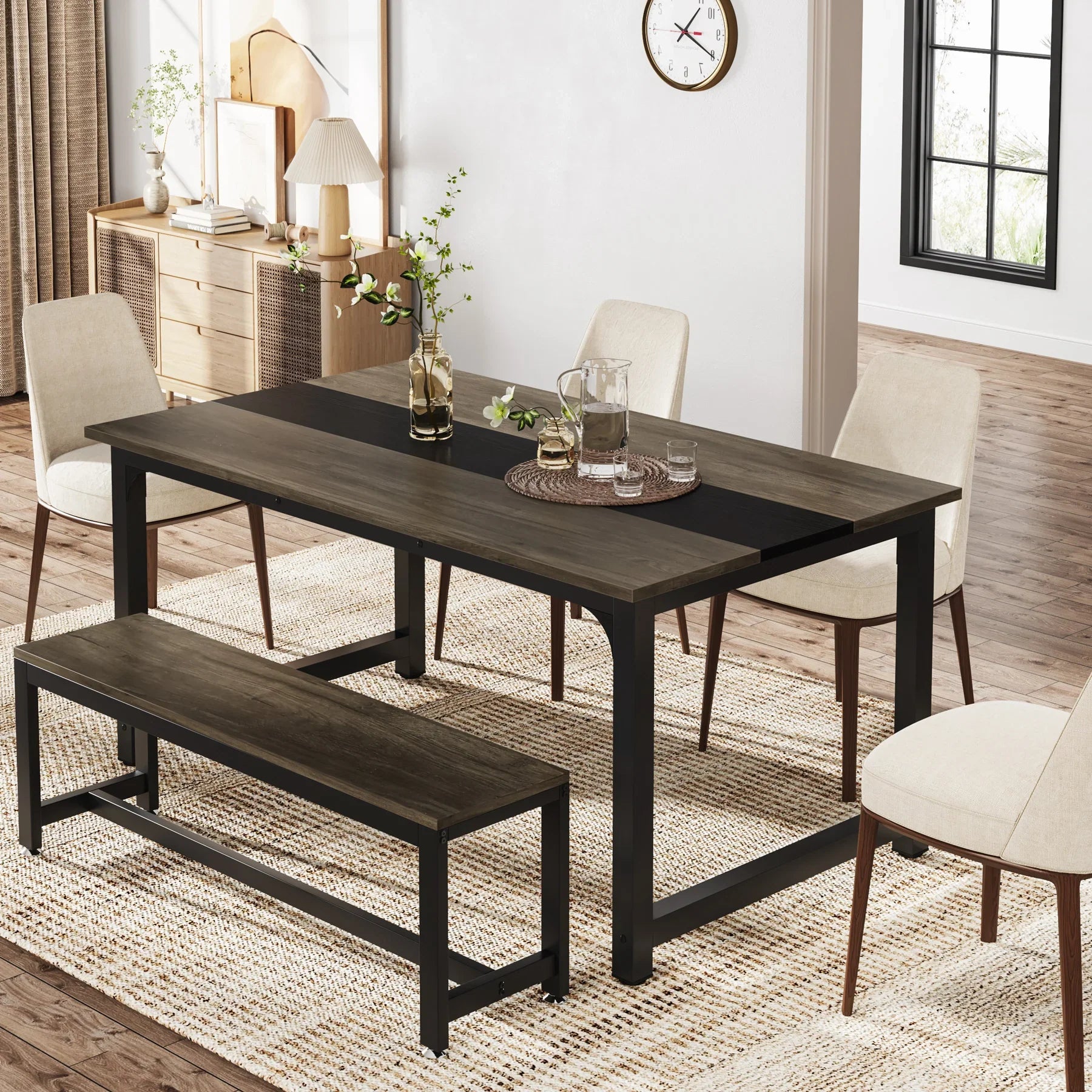 63"x31.5" Dining Table, Industrial Kitchen Table for 6-8 Person