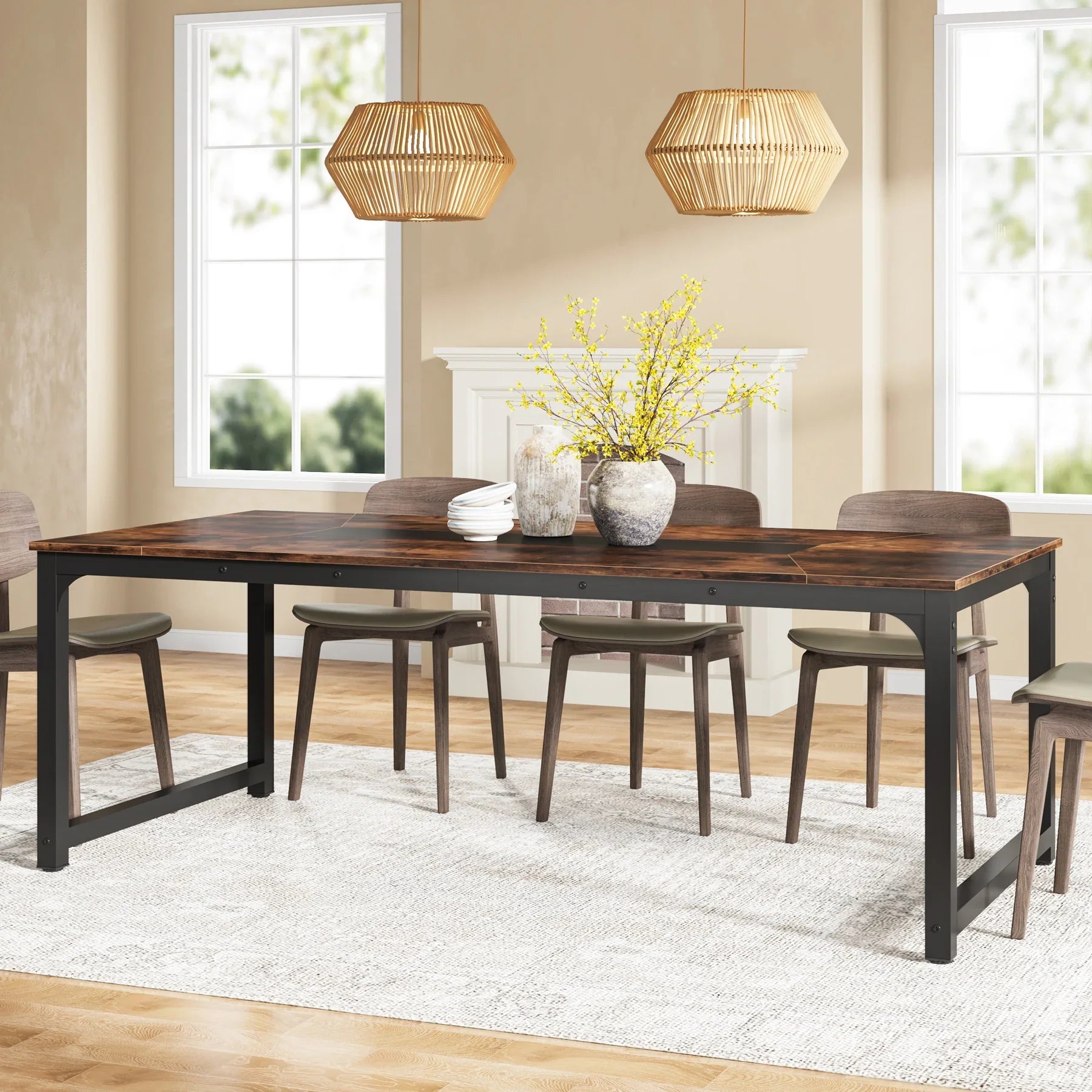 63"x31.5" Dining Table, Industrial Kitchen Table for 6-8 Person