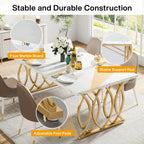 63-Inch Rectangular Dining Table for 4 to 6, Marble Table Top